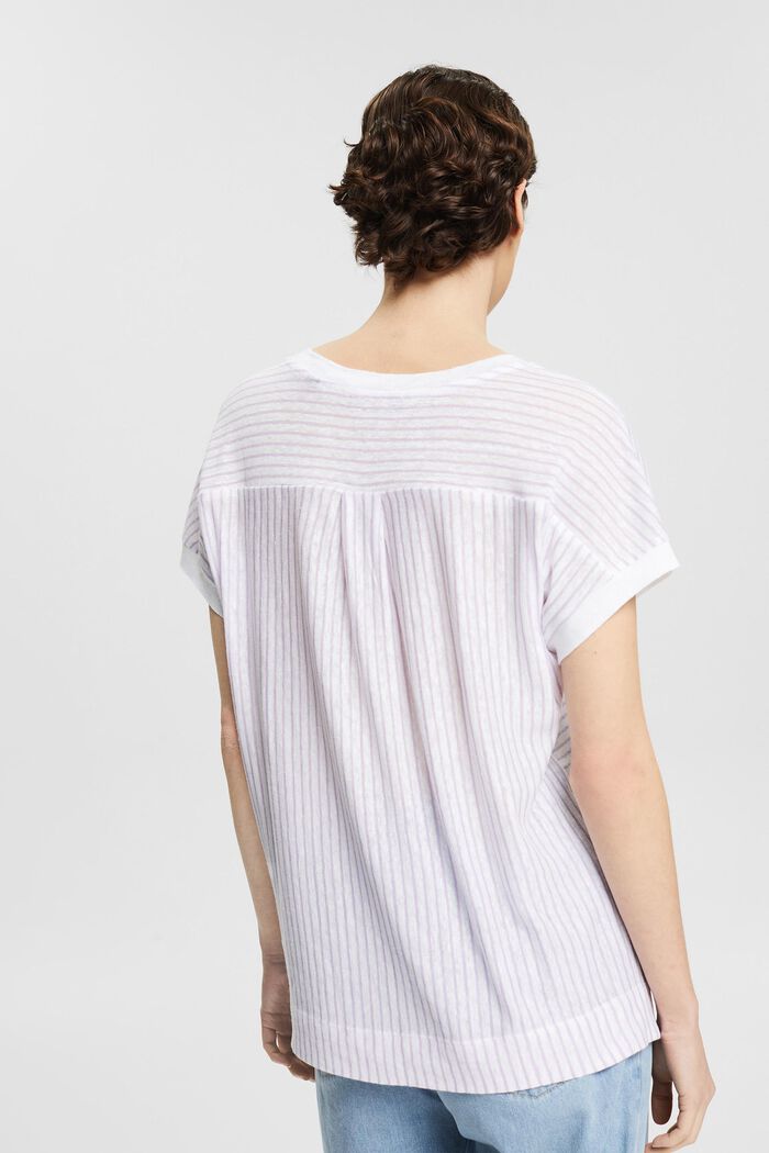 Striped T-shirt made of 100% linen, WHITE, detail image number 3