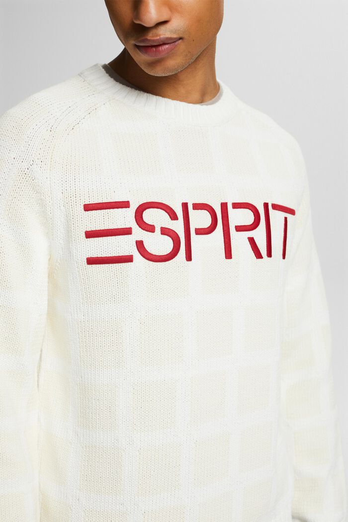 Logo Grid Chunky Knit Sweater, WHITE, detail image number 3