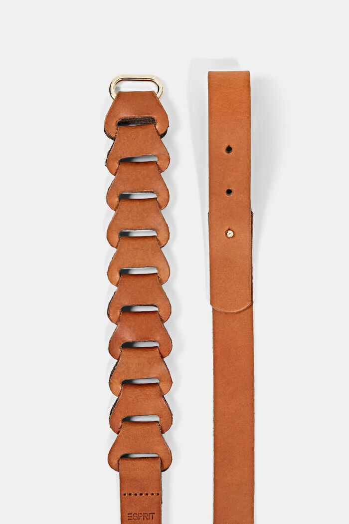 Made of leather: waist belt in a braided look, RUST BROWN, detail image number 1