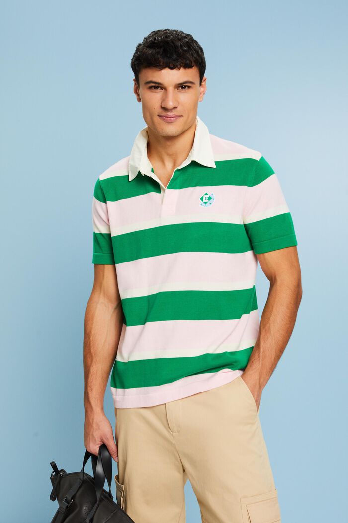 Striped Logo Cotton Polo T-Shirt, GREEN, detail image number 0