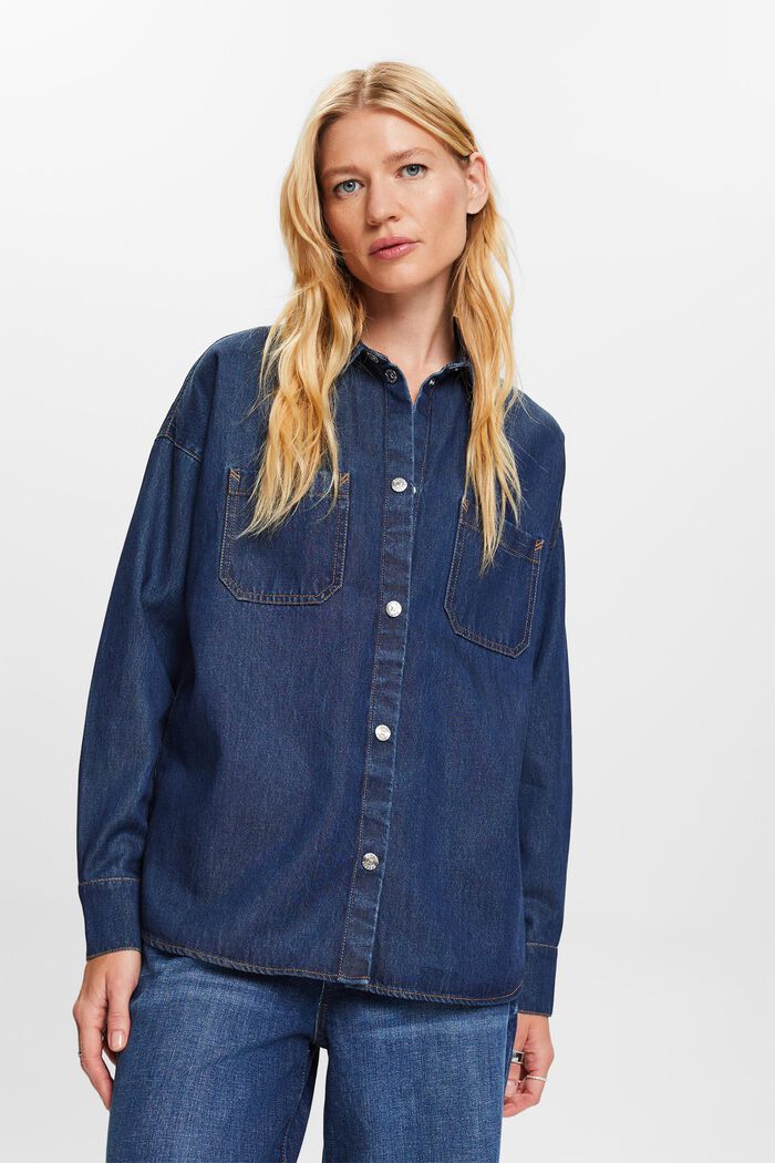 Relaxed fit jeans shirt, BLUE MEDIUM WASHED, detail image number 0