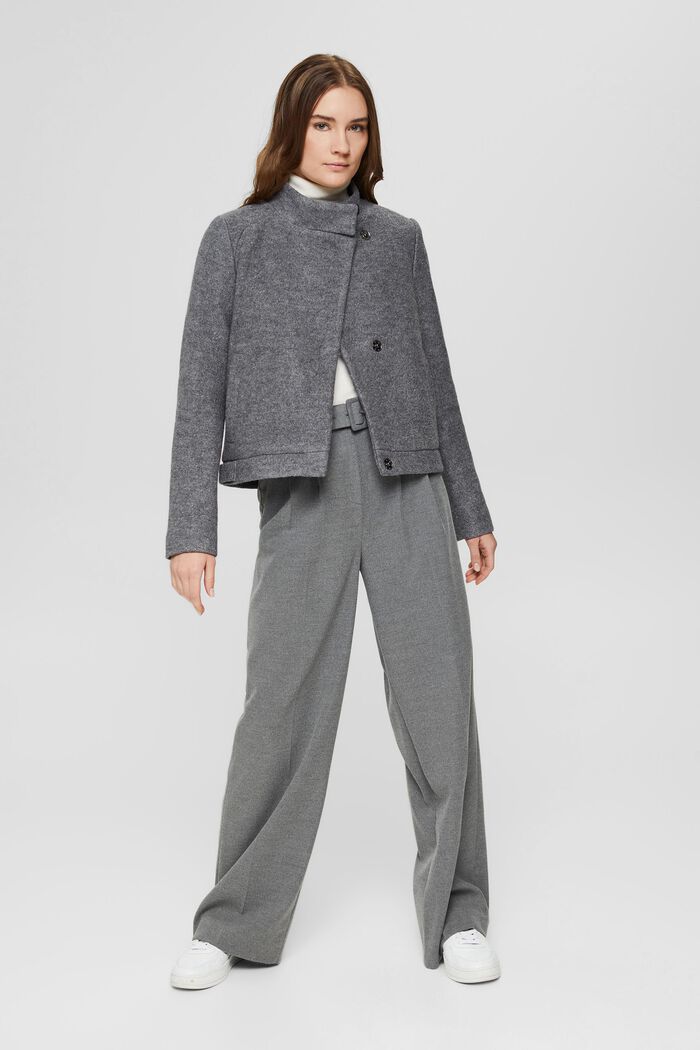 Wool blend: bouclé jacket with a stand-up collar, GUNMETAL, detail image number 1