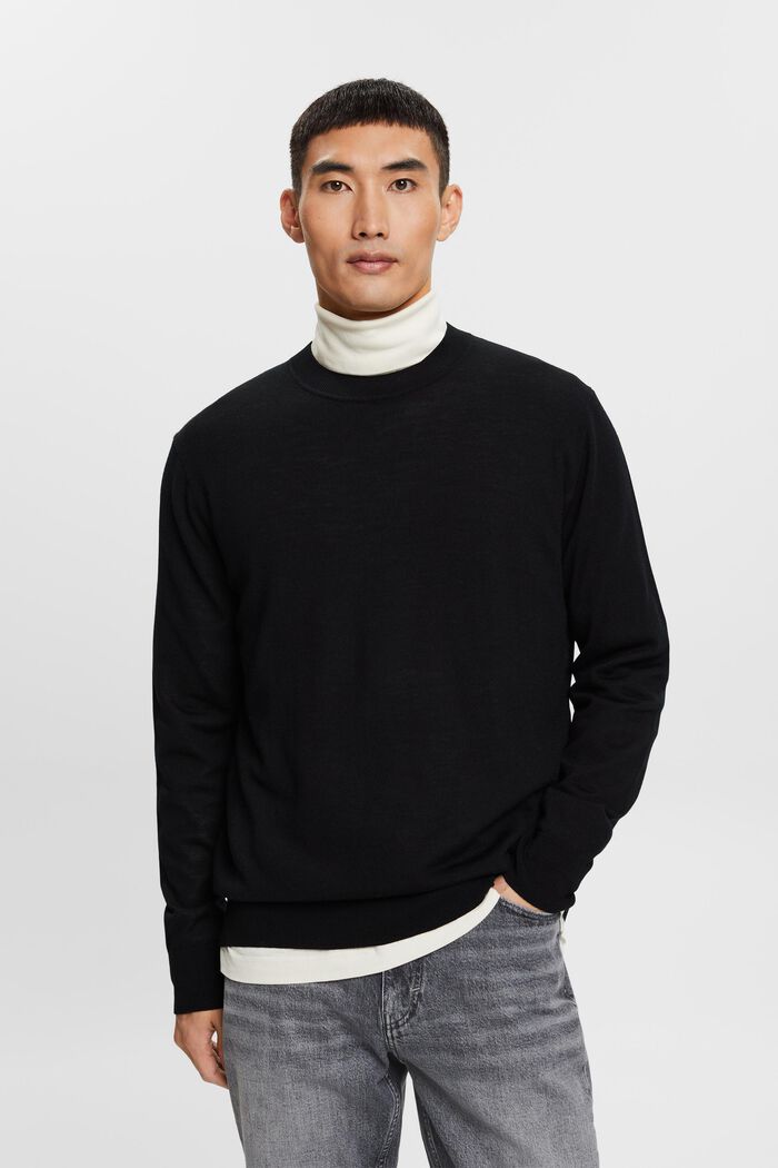 Wool Crewneck Sweater, BLACK, detail image number 0