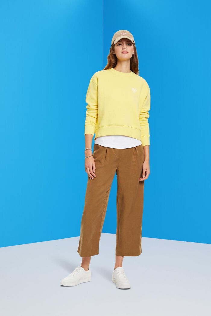 High-rise cropped wide leg trousers with linen, PALE KHAKI, detail image number 1