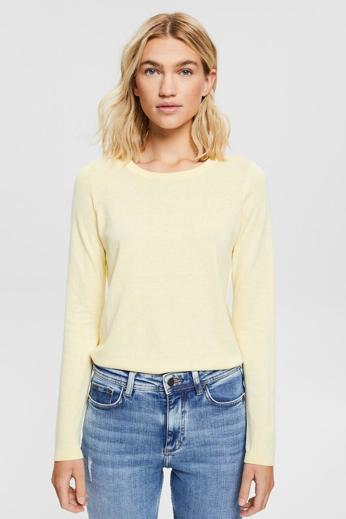 Basic jumper made of blended organic cotton, PASTEL YELLOW, detail image number 0