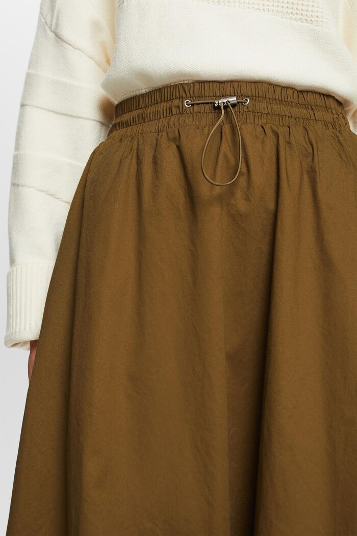 Drawstring Cotton-Blend Midi Skirt, DARK KHAKI, detail image number 2