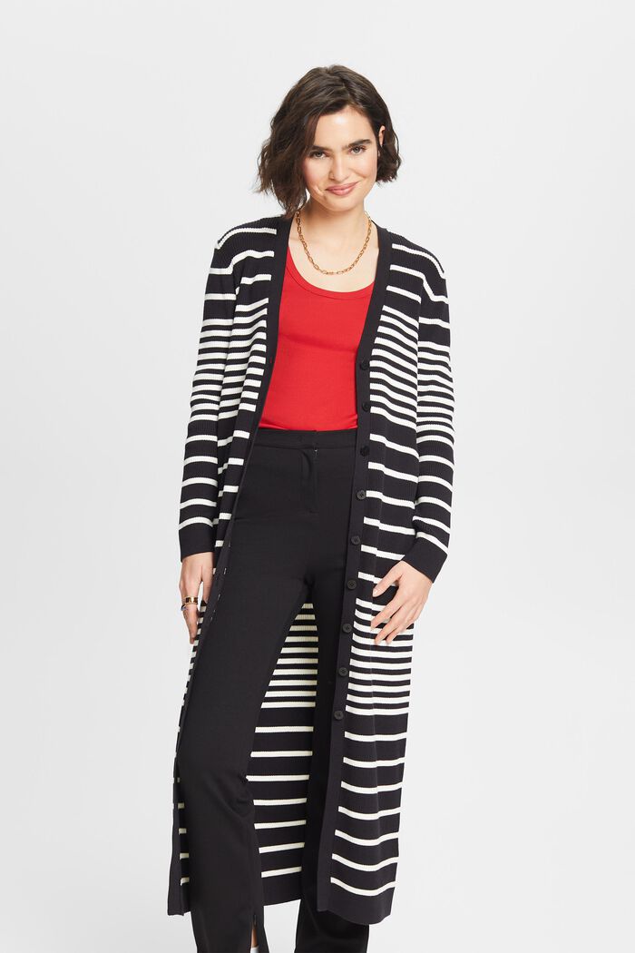 Striped Midi Sweater Cardigan, BLACK, detail image number 0