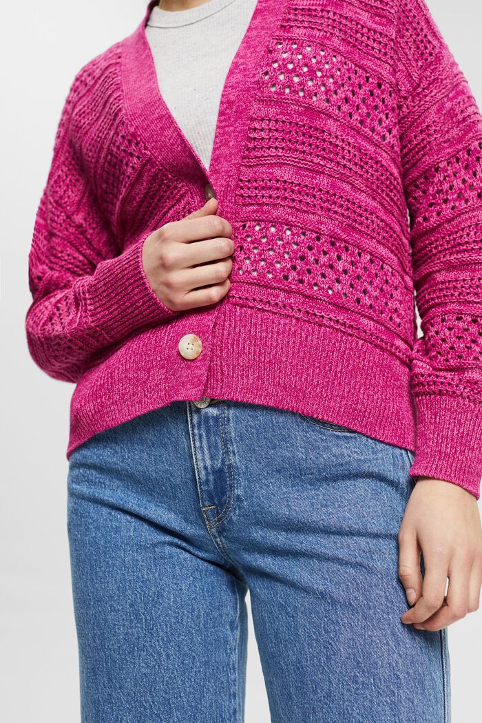 Cardigan with openwork elements, PINK FUCHSIA, detail image number 2