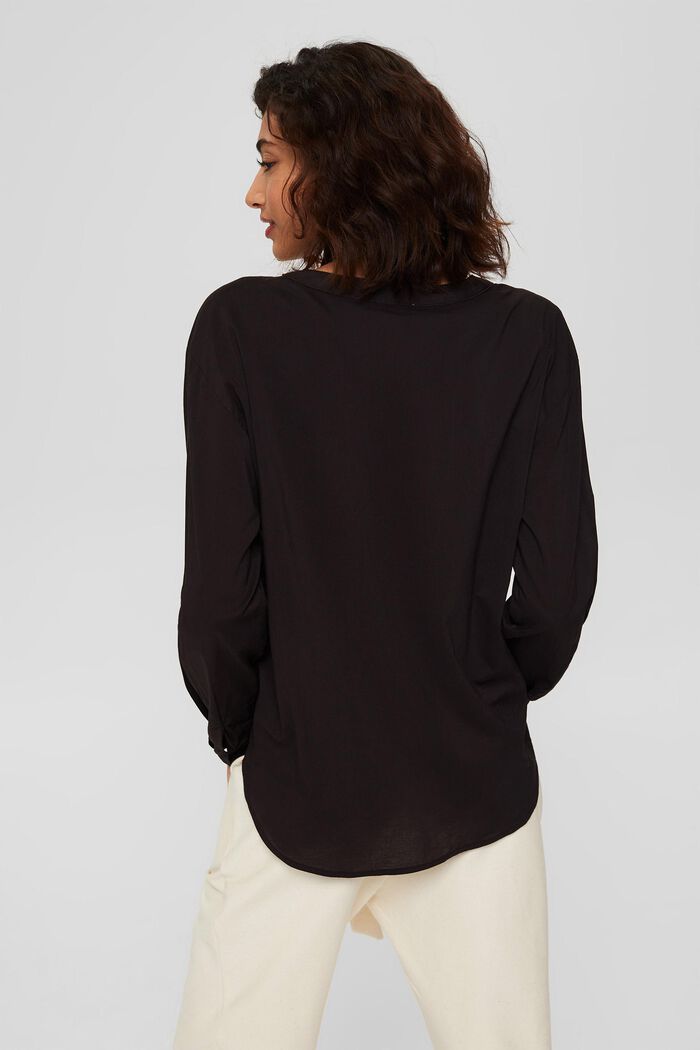 Blouse with a cup-shaped neckline and pockets, BLACK, detail image number 3