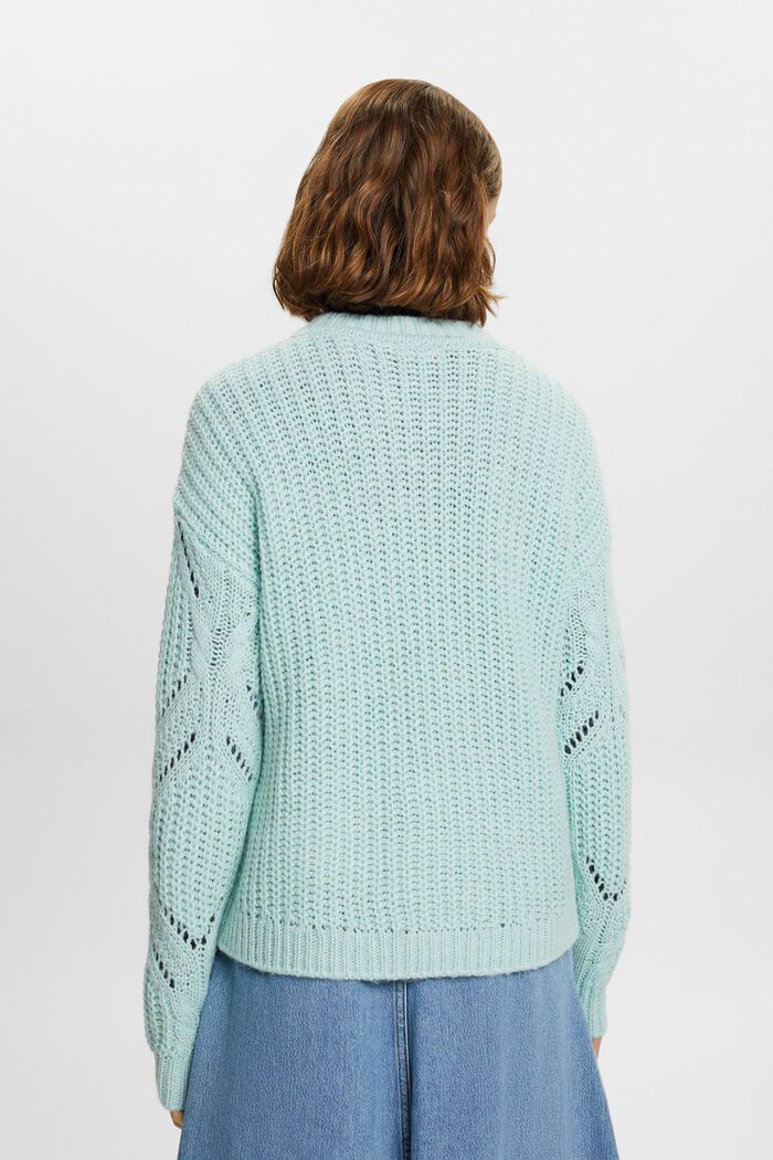 Open Knit Wool-Blend Sweater, LIGHT AQUA GREEN, detail image number 3