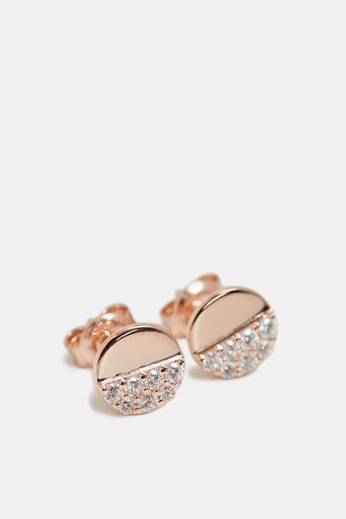 Stud earrings with a zirconia trim in sterling silver, ROSEGOLD, detail image number 0