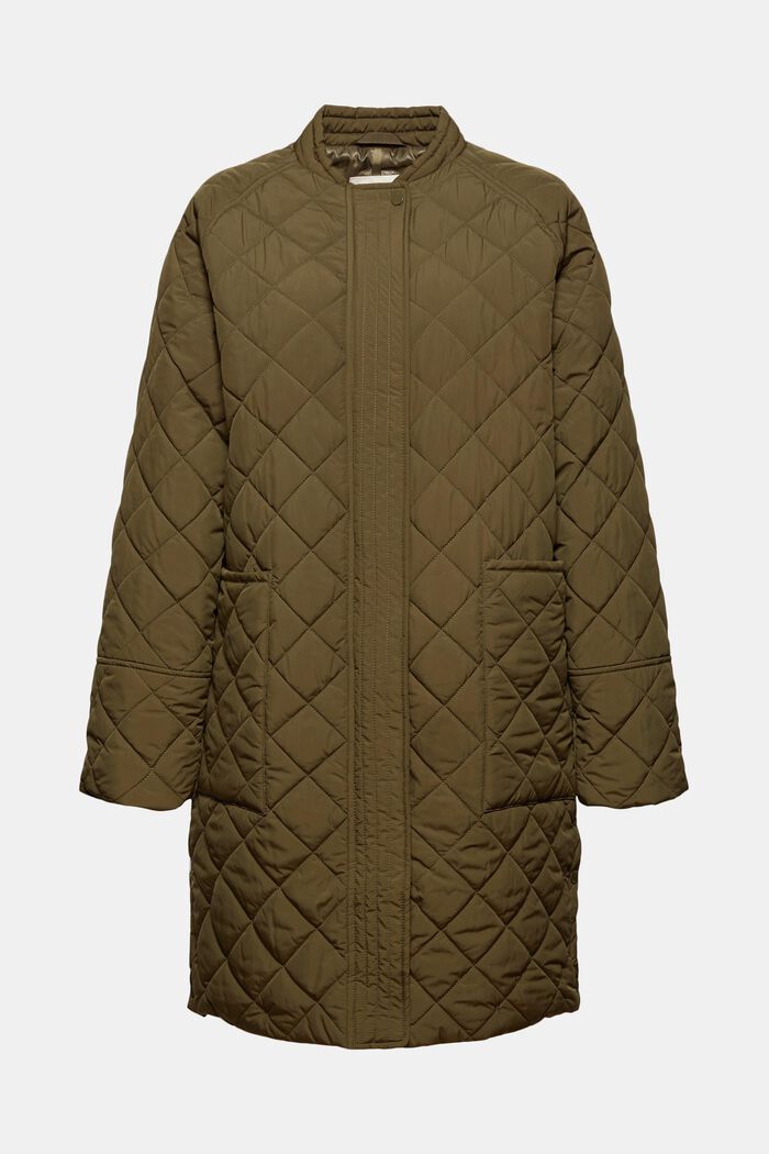 Recycled: diamond pattern quilted coat, DARK KHAKI, overview