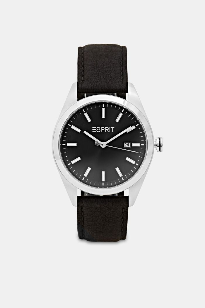 Vegan: stainless steel watch with a date display, BLACK, overview