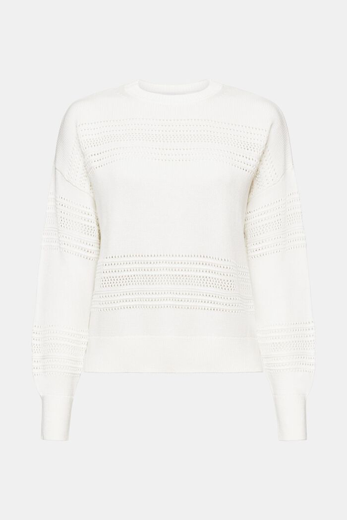 Crewneck Open-Knit Sweater, OFF WHITE, detail image number 6