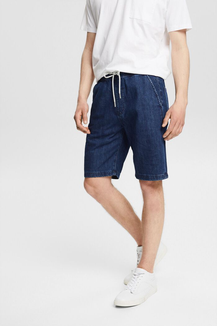 Denim shorts with a drawstring waist, BLUE DARK WASHED, detail image number 0