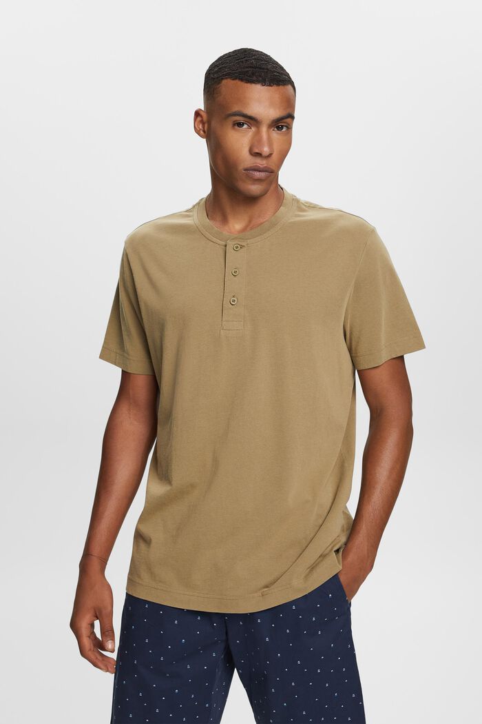 Henley t-shirt, 100% cotton, KHAKI GREEN, detail image number 0