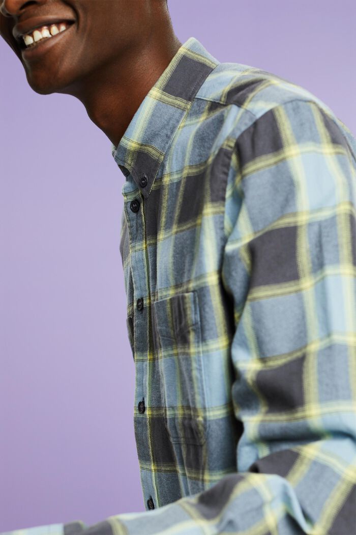 Checked Cotton Flannel Shirt, TEAL BLUE, detail image number 3