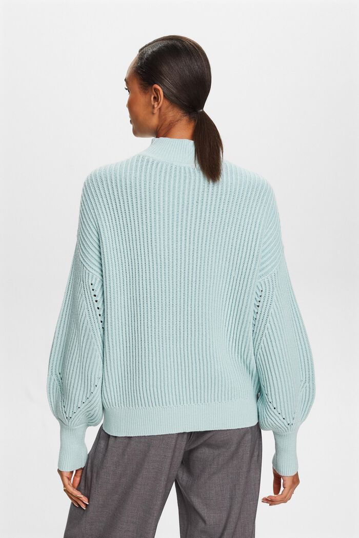 Mock Neck Rib-Knit Sweater, LIGHT AQUA GREEN, detail image number 3