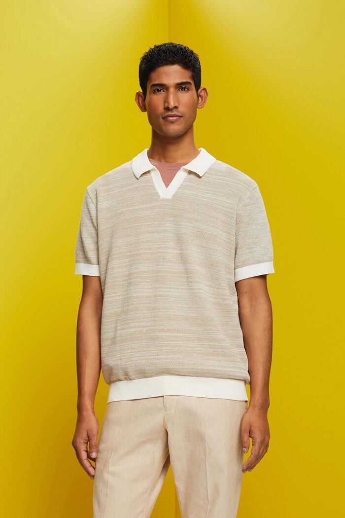 Short-sleeved jumper with a polo collar, SAND, detail image number 0