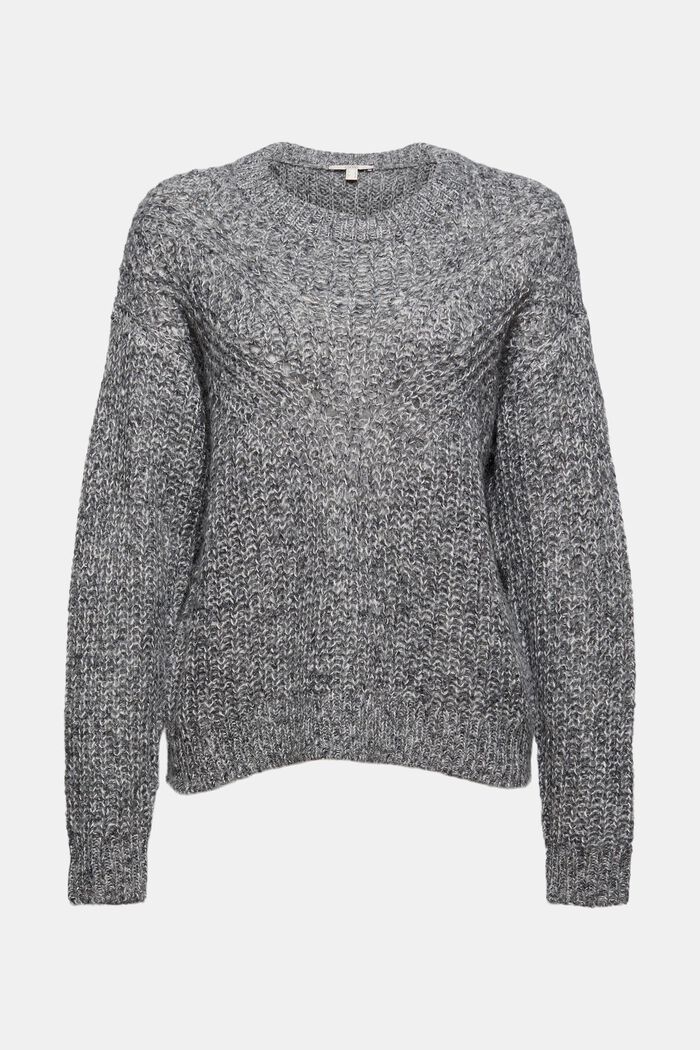 Jumper with a knit pattern in blended alpaca, GUNMETAL, overview