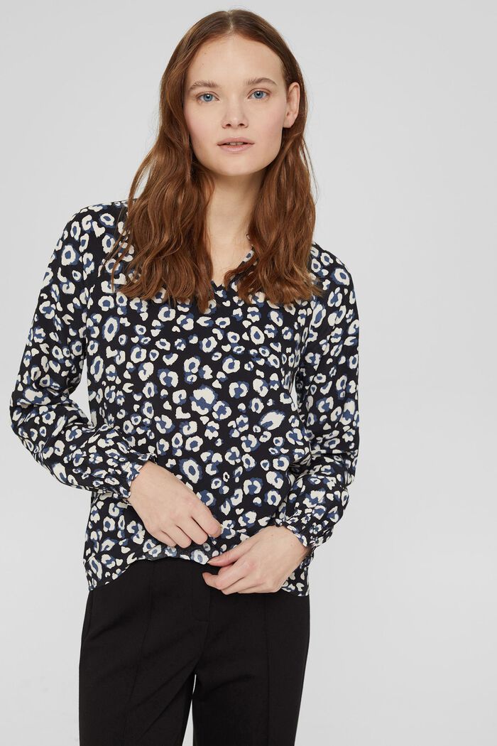 Print blouse with LENZING™ ECOVERO™, BLACK, detail image number 0