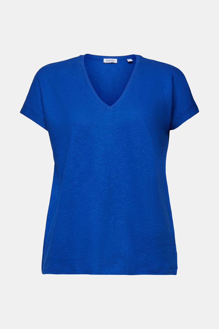 Cotton-Linen V-Neck T-Shirt, BRIGHT BLUE, detail image number 5