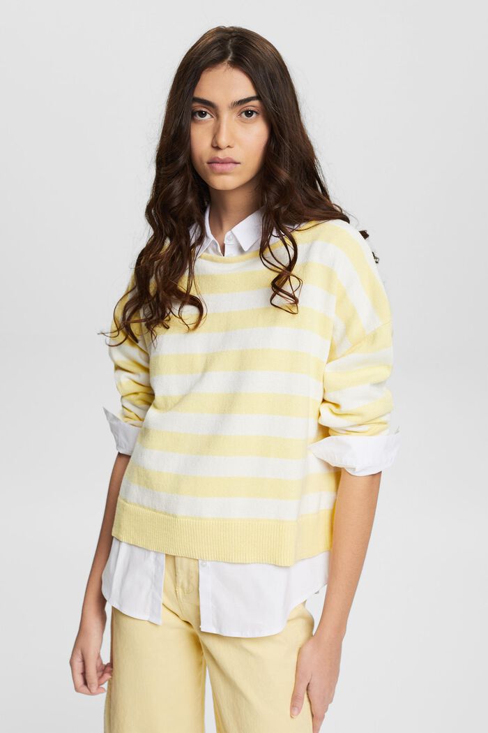 Linen blend: striped knitted jumper, PASTEL YELLOW, detail image number 0