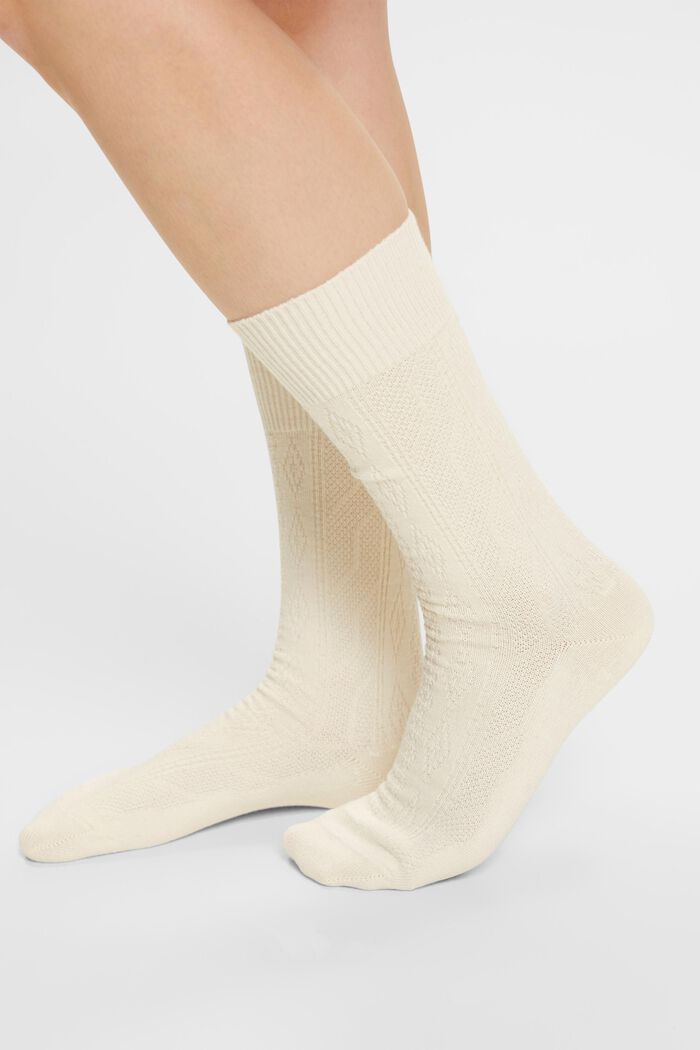 Cable-Knit Socks, WOOLWHITE, detail image number 1