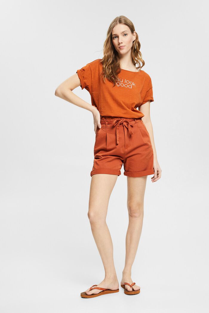 Shorts with a tie-around belt, organic cotton, TOFFEE, detail image number 1