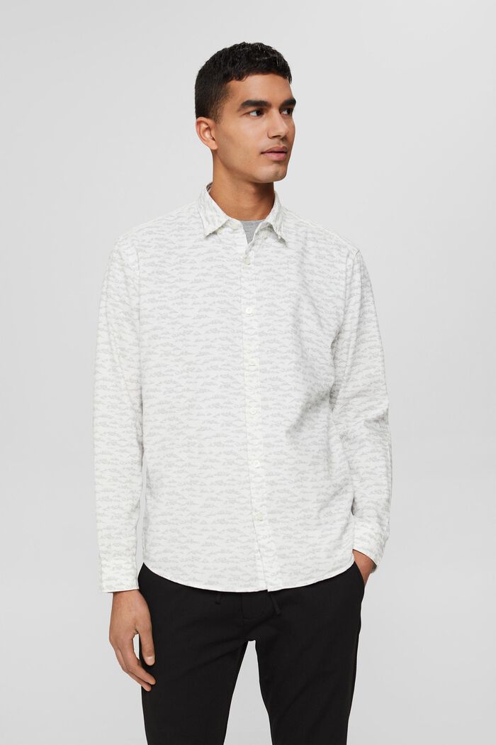 Cotton shirt with a print, OFF WHITE, overview