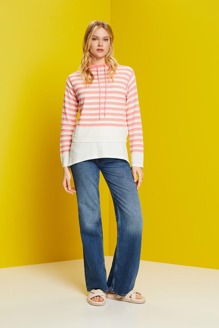 Striped knit hoodie with linen, PINK, detail image number 1