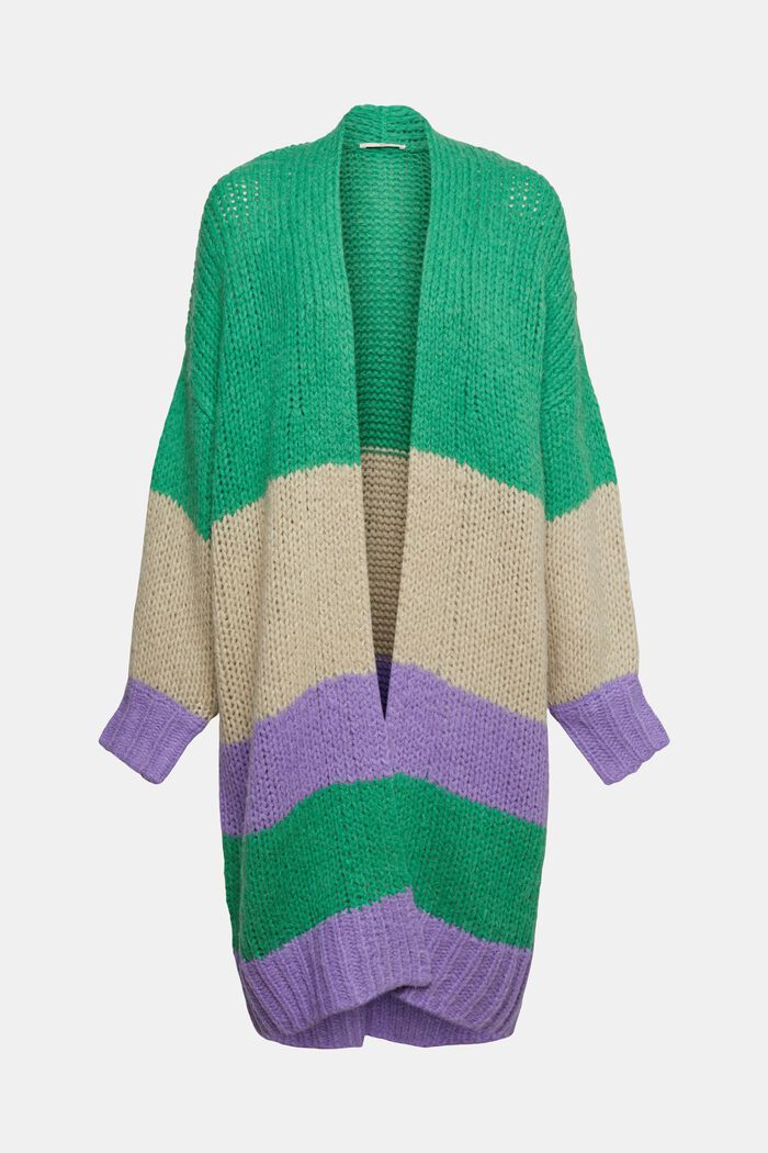 Alpaca blend: striped knit jacket, GREEN, overview
