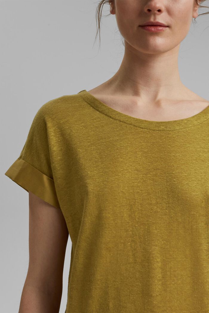 Linen: T-shirt with contrasting trims, OLIVE, detail image number 2
