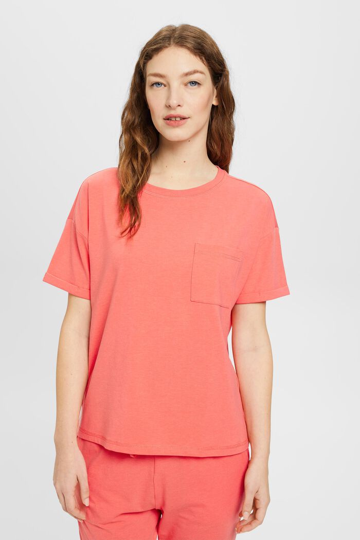T-shirt with a breast pocket in blended cotton, CORAL, detail image number 0