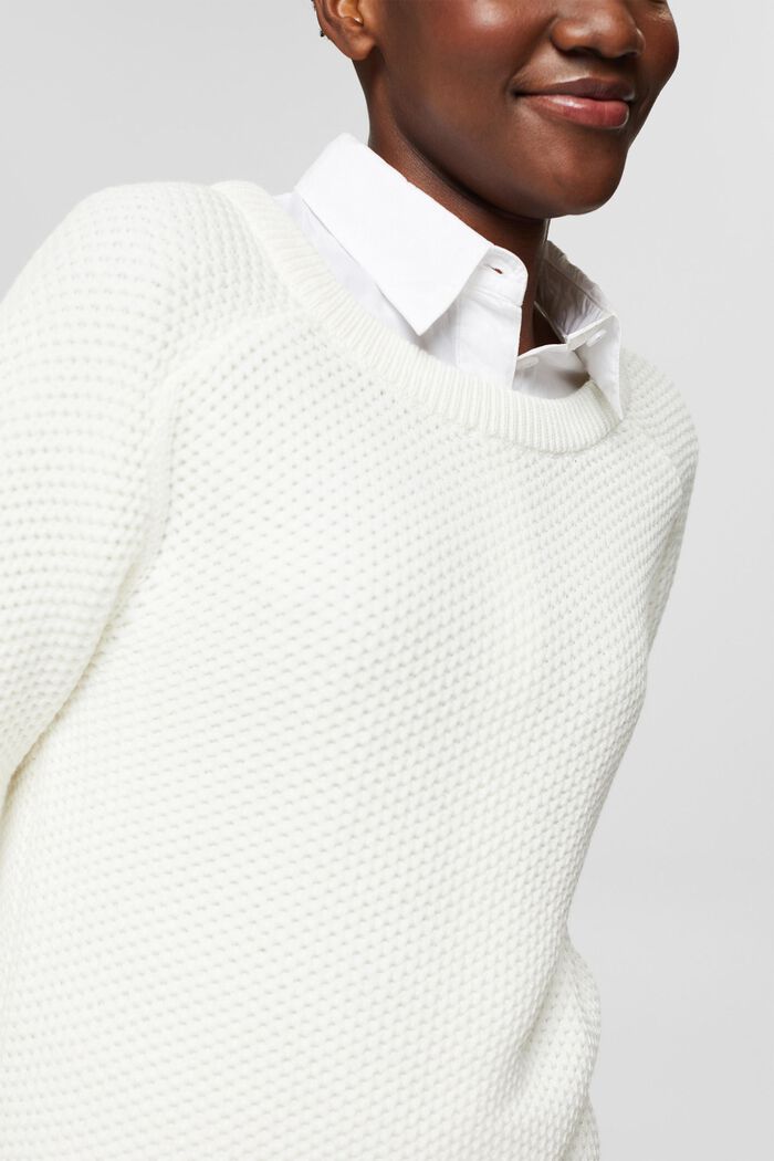 Textured knit jumper, blended cotton, OFF WHITE, detail image number 2