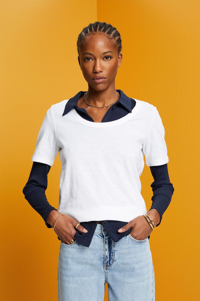 Cotton T-shirt with scoop neckline, WHITE, detail image number 0