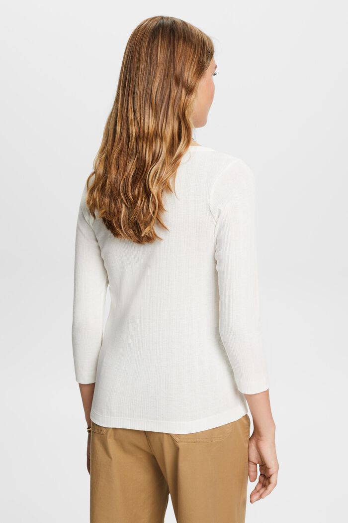 Pointelle long-sleeve top, OFF WHITE, detail image number 3