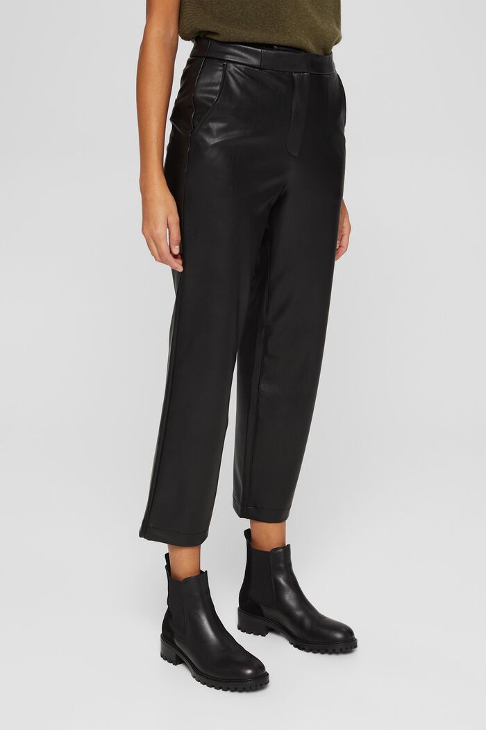 Cropped trousers in faux leather, BLACK, detail image number 0
