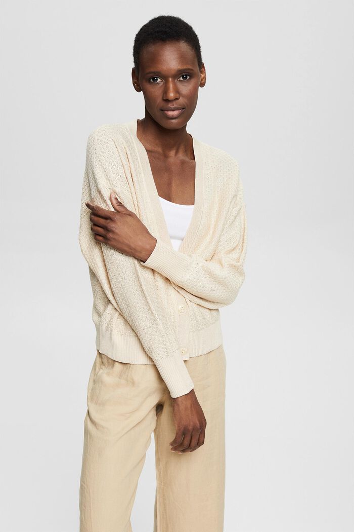 Cardigan with a metallic effect, LIGHT BEIGE, detail image number 0
