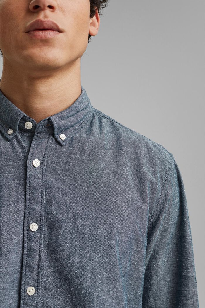 Linen/organic cotton: button-down shirt, NAVY, detail image number 2