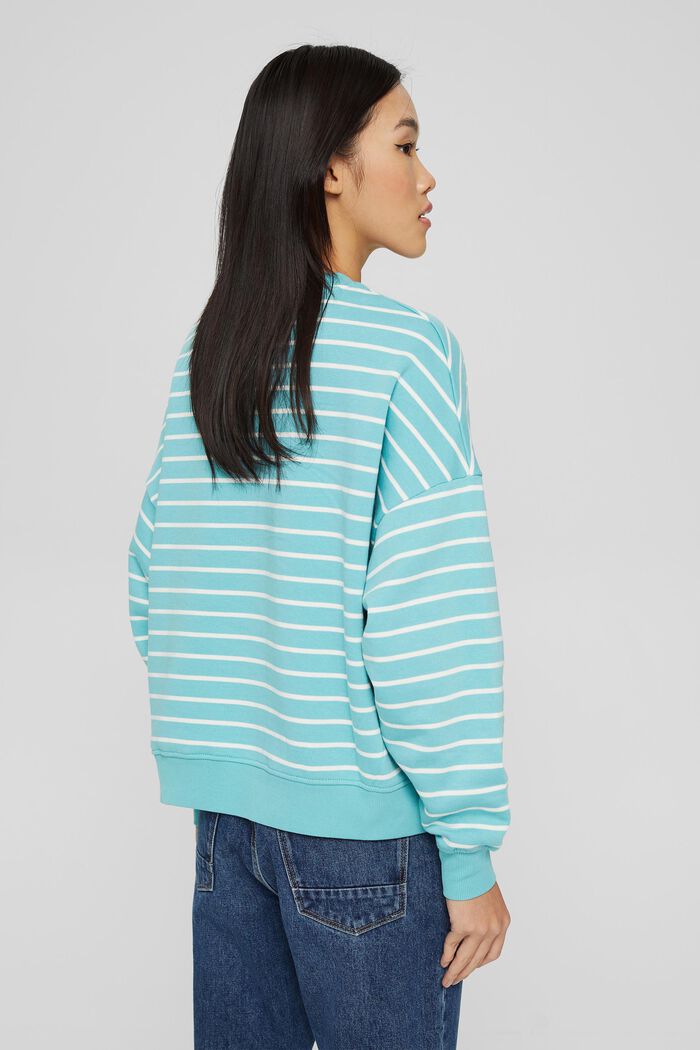 Striped sweatshirt made of organic cotton, TURQUOISE, detail image number 3