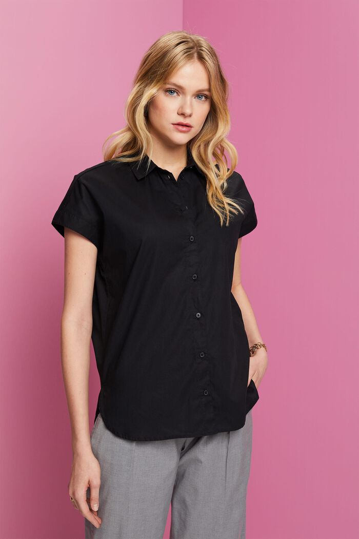 Shirt blouse in 100% cotton, BLACK, detail image number 0