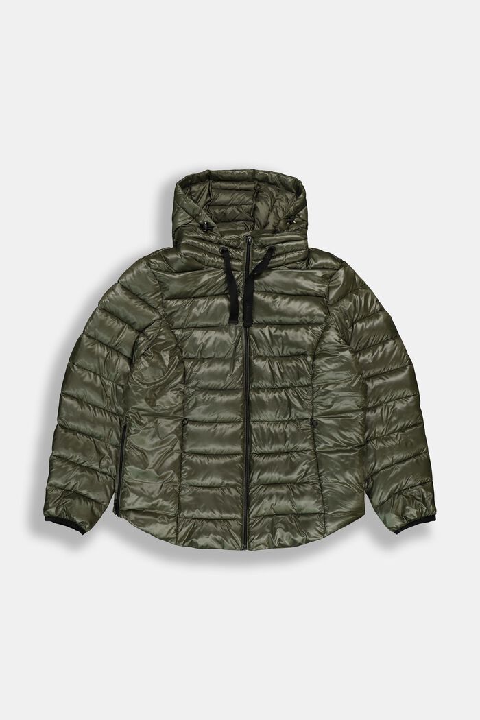 CURVY recycled: lightweight quilted jacket with a hood, DARK KHAKI, detail image number 0