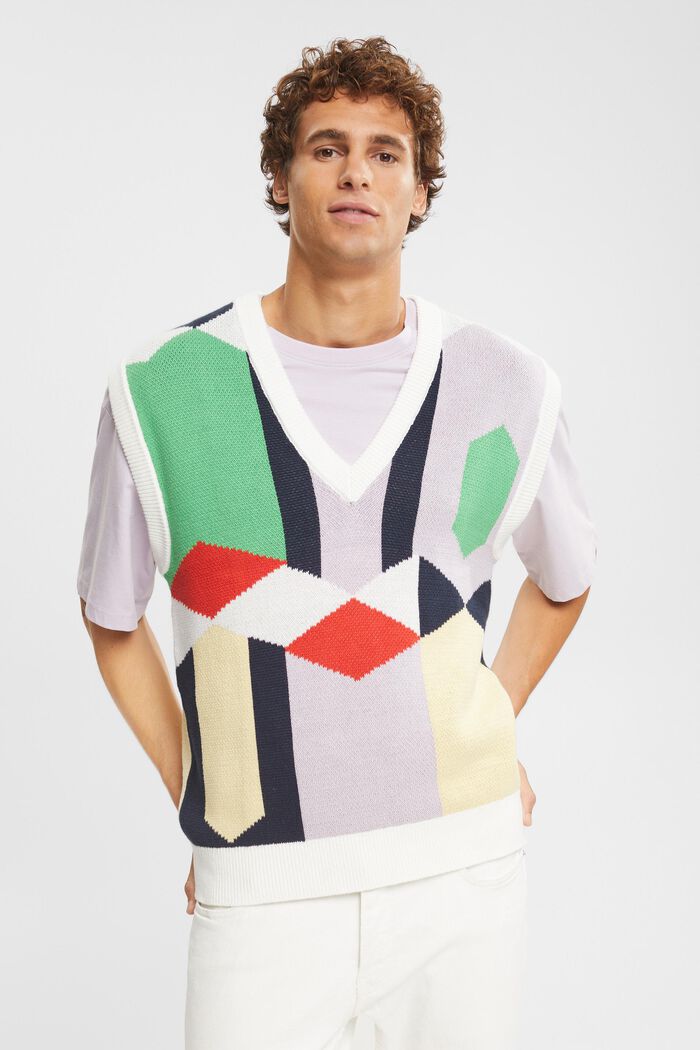 Sleeveless jumper with colourful pattern
