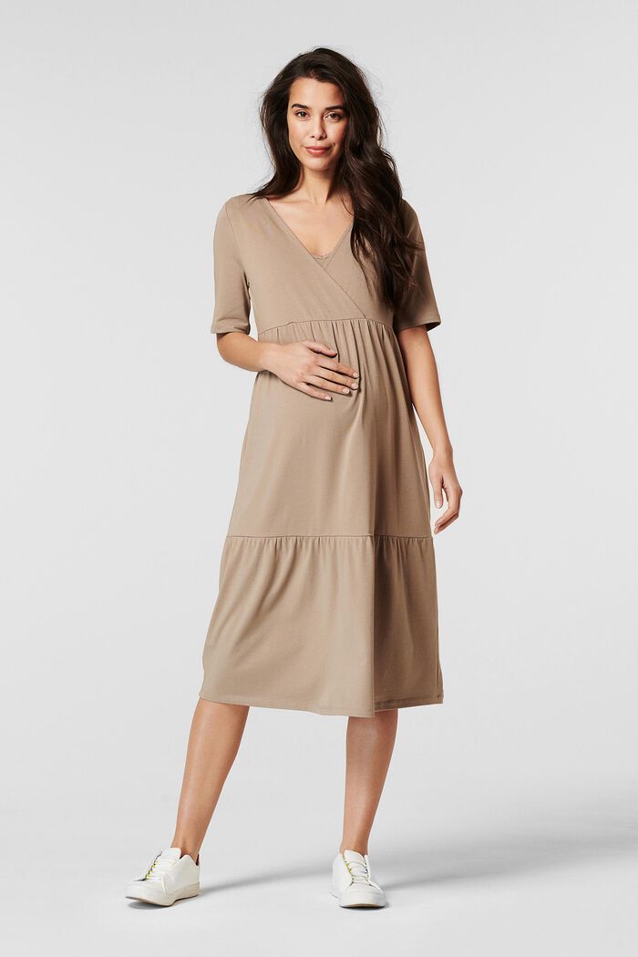 Jersey dress with nursing function, organic cotton, LIGHT TAUPE, overview