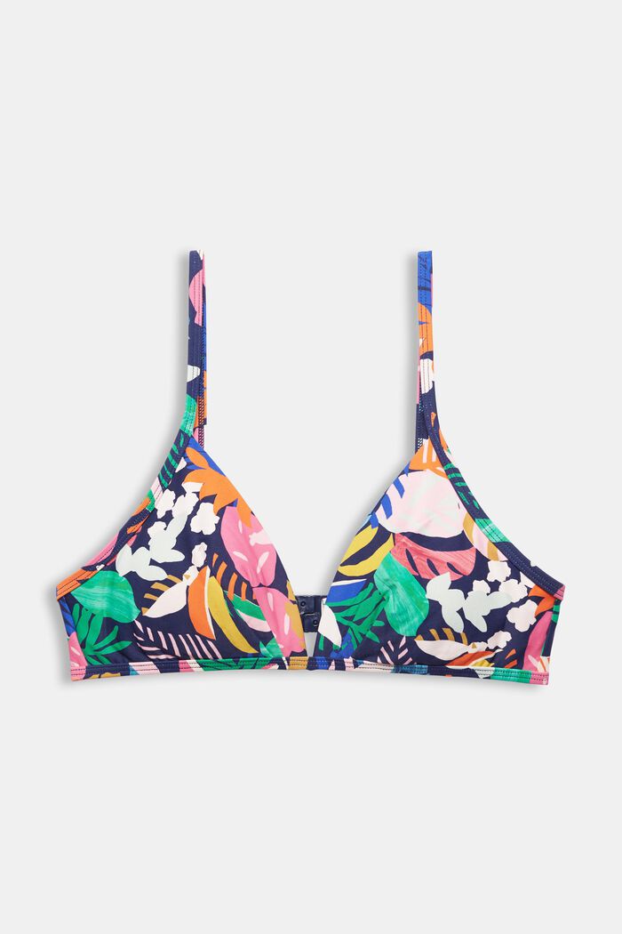Padded bikini top with a colourful pattern, NAVY, overview