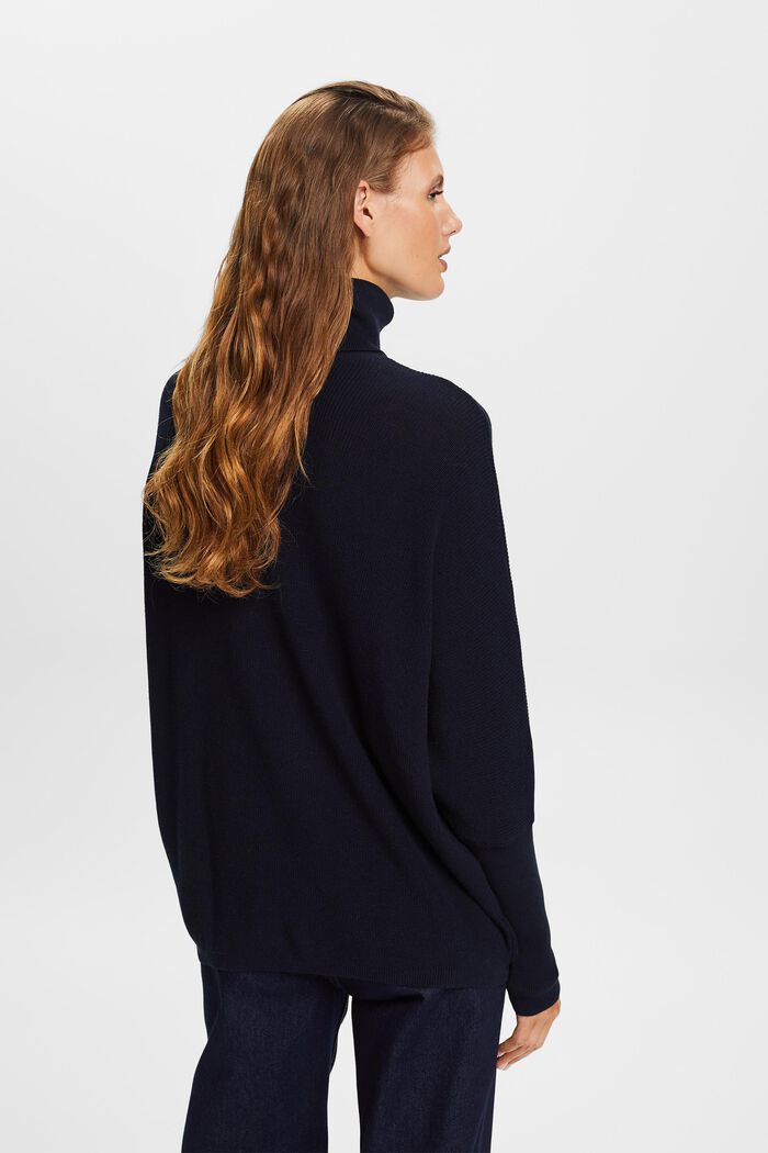 Rollneck Batwing Rib-Knit Sweater, NAVY, detail image number 3
