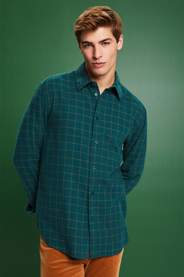 Checked Flannel Regular Fit Shirt, EMERALD GREEN, detail image number 0