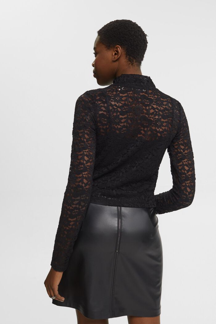 Cropped lace long sleeve top, BLACK, detail image number 3