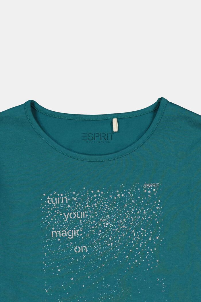 Long sleeve top with a glitter print, AQUA GREEN, detail image number 2